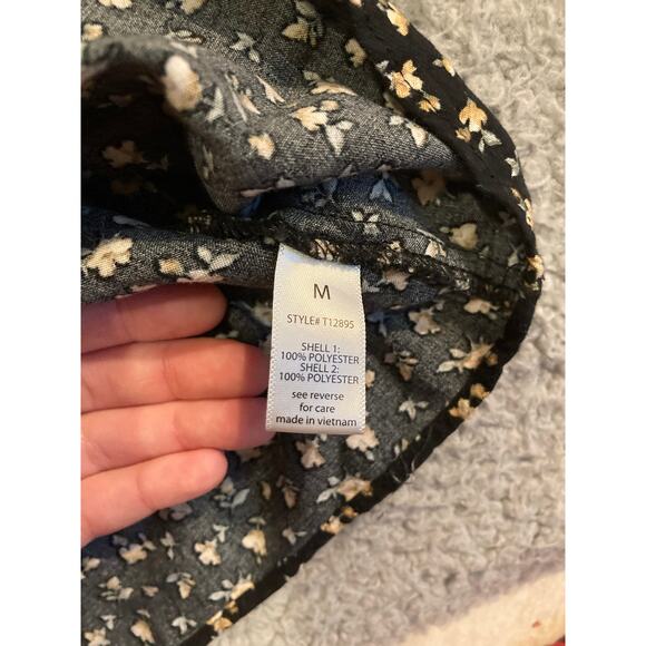 Papaya Tank Top Medium Floral Flare Stretch Smocked Black Yellow Cottage Y2K - Picture 8 of 15